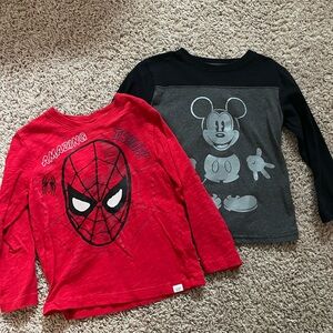 Disney Red and Gray Mickey Mouse and Spider-Man Kids Long Sleeve Tees